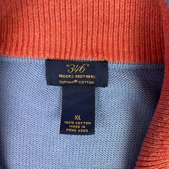 Brooks Brothers 346 1/4 Zip Argyle Sweater Men's XL Blue Coral Pink White supima - Picture 5 of 8